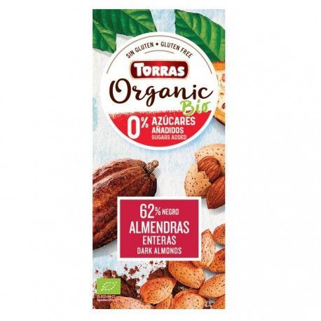 Chocolate BIO Negro 62% Almendras 150gr TORRAS