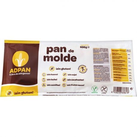 Pan molde Familiar 600gr -SIN GLUTEN-VEGANO -ADPAN